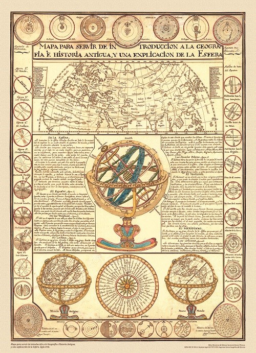 Mapa para servir de introducción a la Geografía e Historia Antigua y una explicación de la Esfera. Siglo XVIII