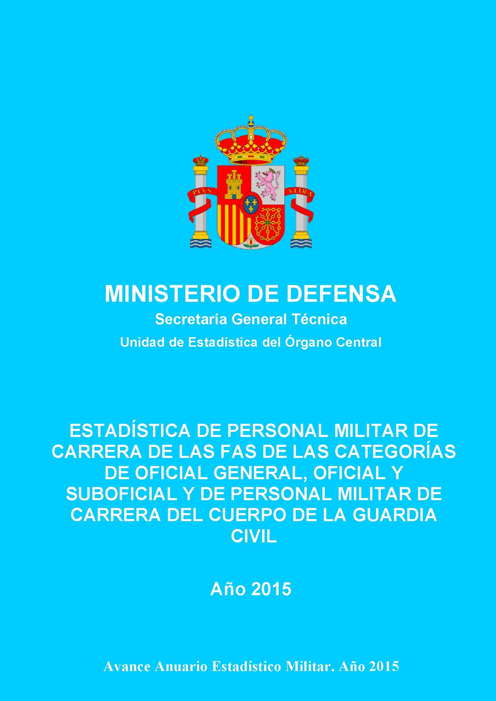ESTADÍSTICA DE PERSONAL MILITAR DE CARRERA DE LAS FAS DE LAS CATEGORÍAS DE OFICIAL GENERAL, OFICIAL Y SUBOFICIAL Y DE PERSONAL MILITAR DE CARRERA DEL CUERPO DE LA GUARDIA CIVIL 2015